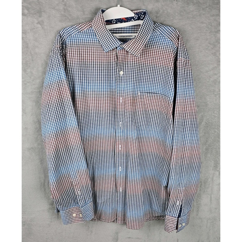 Tommy Bahama Mens Large Pima Cotton Gingham Long Sleeve Button Down Shirt